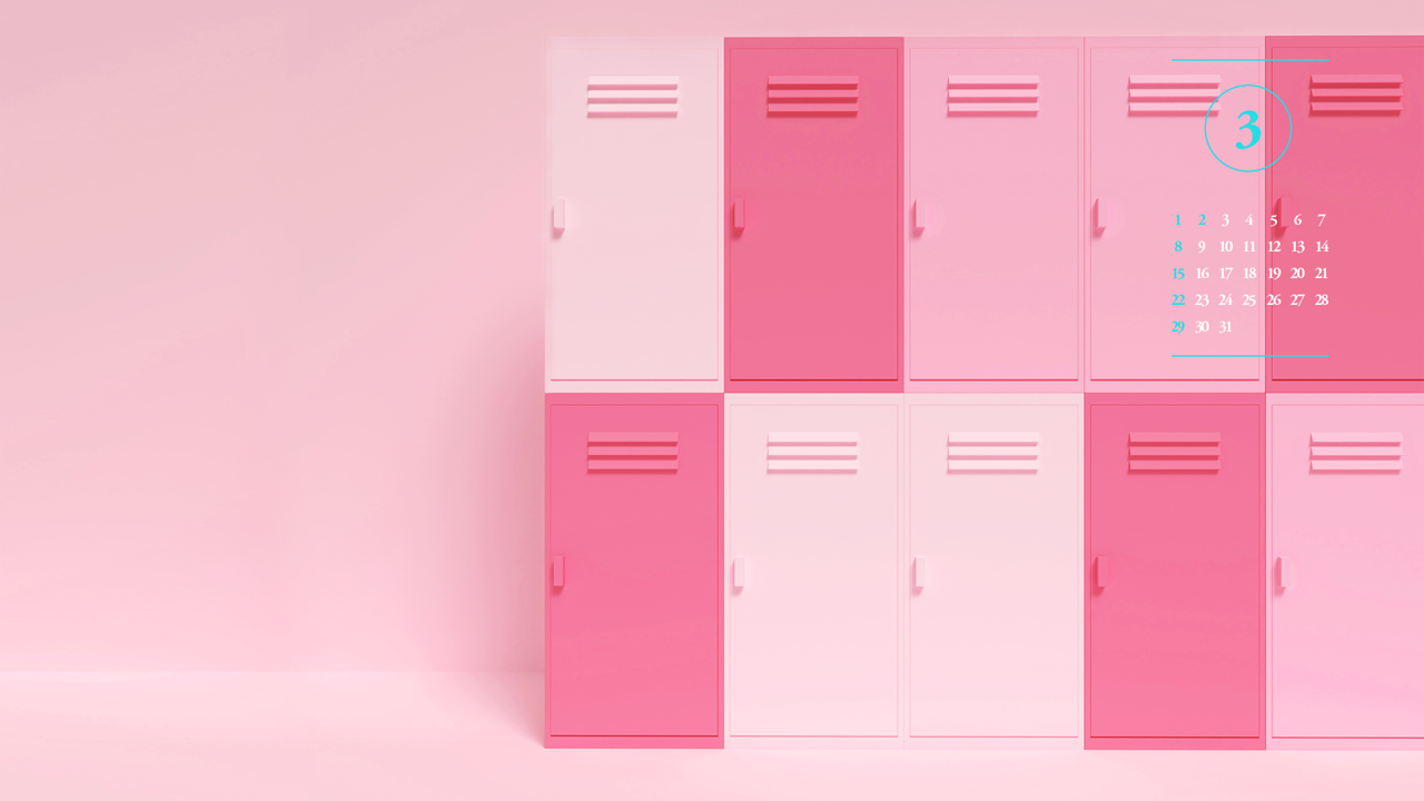 04 핑크색 사물함 A - 2026년3월 달력배경화면