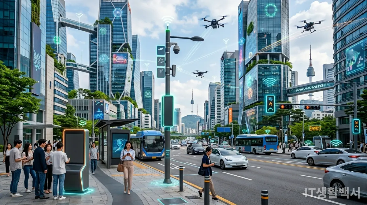 엣지 컴퓨팅 기술로 교통 관리, 공공 안전, 환경 모니터링이 최적화된 한국의 미래 스마트 시티 풍경