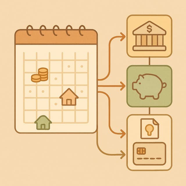 가정의 재무 달력과 자동이체 흐름을 한 화면에 보여주는 장면