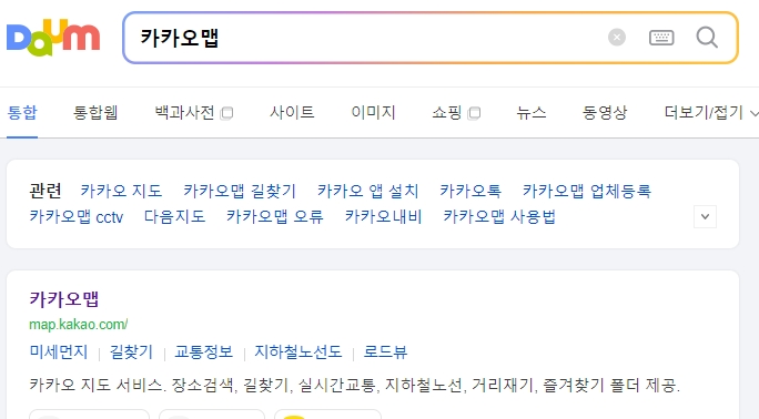 카카오맵 PC버전 메인 화면
