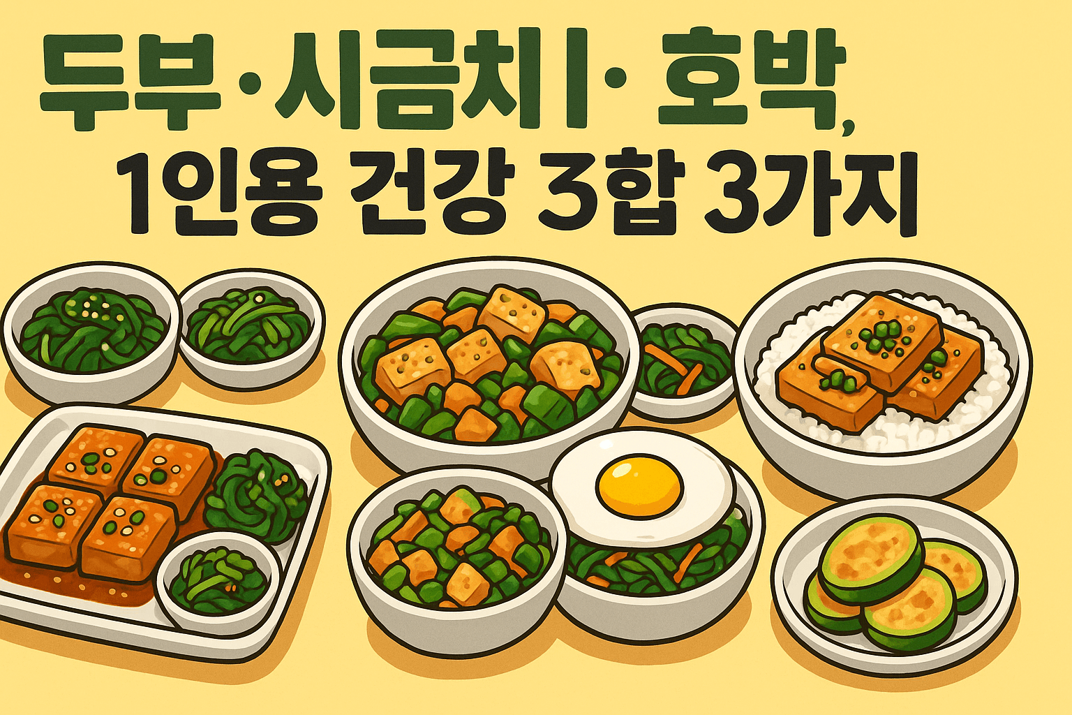 두부&middot;시금치&middot;호박, 1인용 건강 조합 3가지