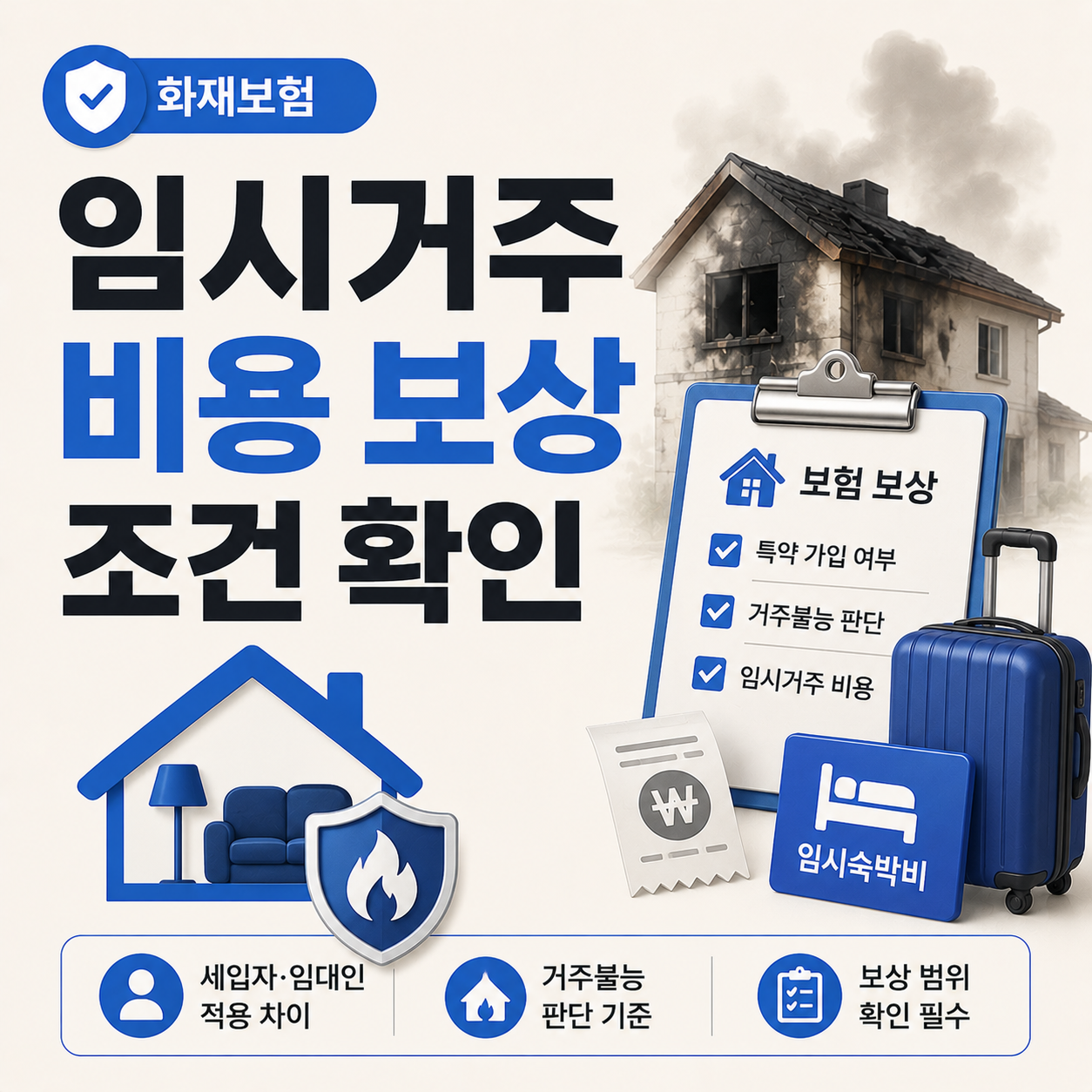화재 이후 임시 거주 비용 보상 조건 설명 이미지