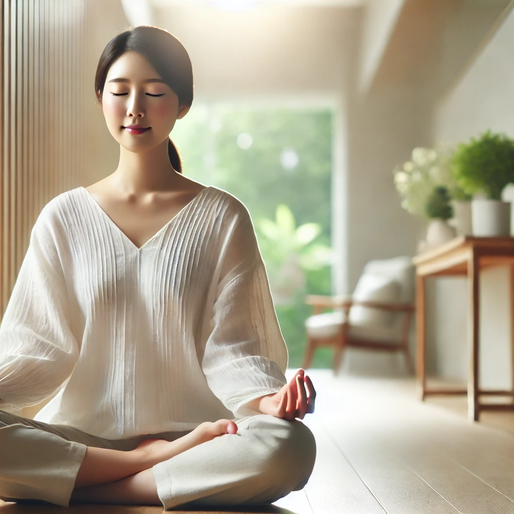 평온한 표정으로 명상하는 사람의 모습