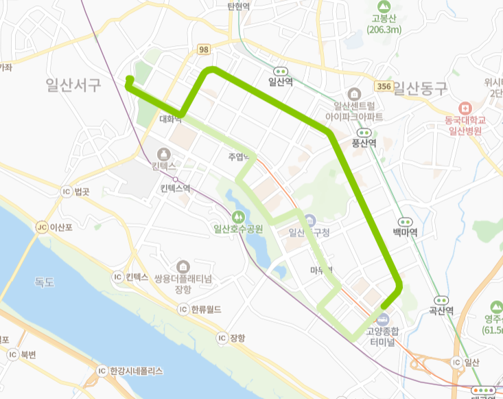 고양-88B번-버스-노선-지도