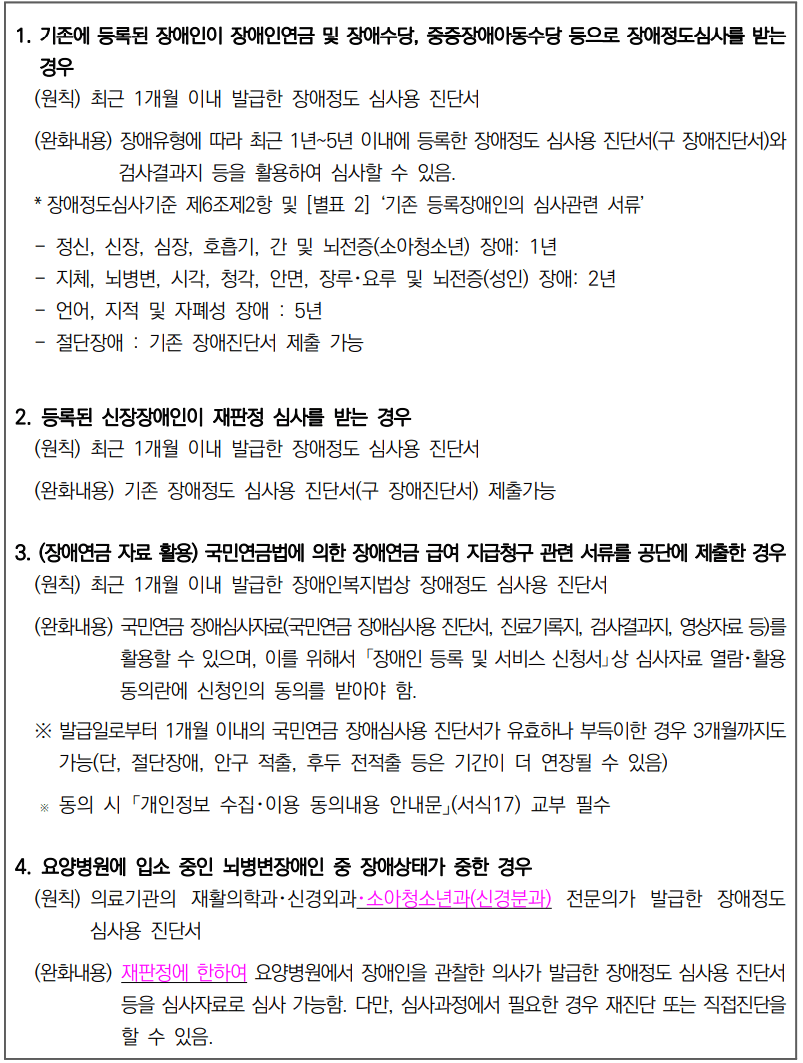 장애심사서류 완화대상