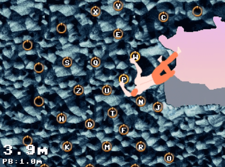 영문-키를-알맞게-눌러-암벽을-등반하는-화면