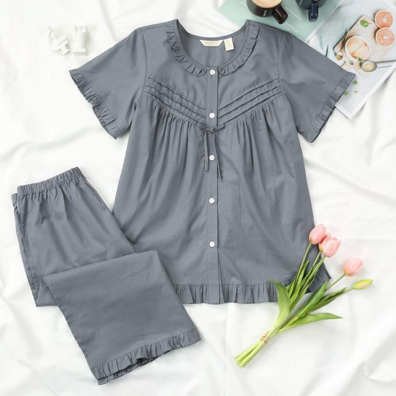 메이플라워 클래식그레이 순면 반팔 여성 잠옷 세트