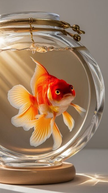 동그랑히만-작은-어항에서-금붕어가-답답해하며-헤엄치는-모습