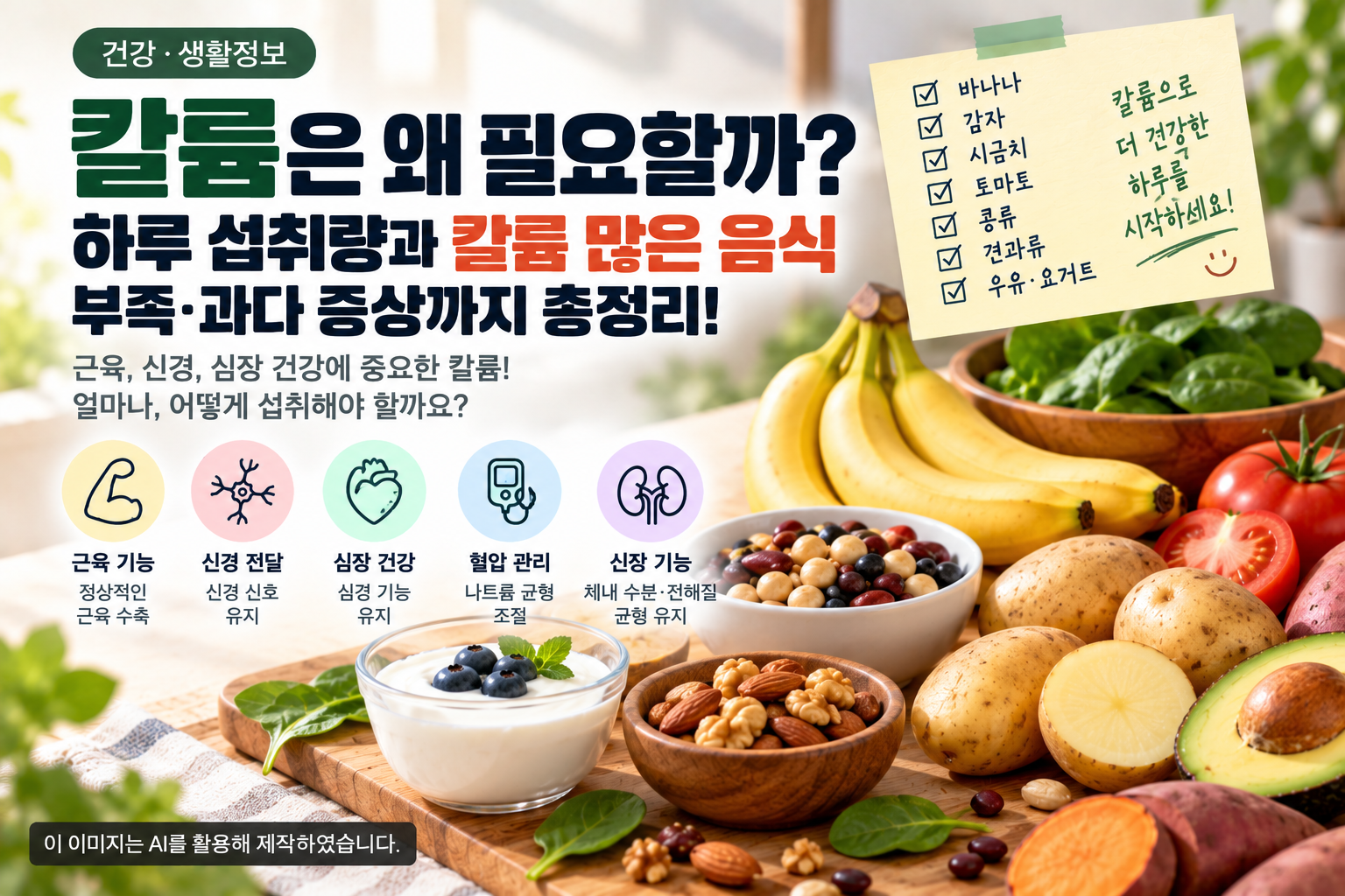 칼륨 하루 섭취량과 칼륨이 많은 음식 및 부족&middot;과다 증상