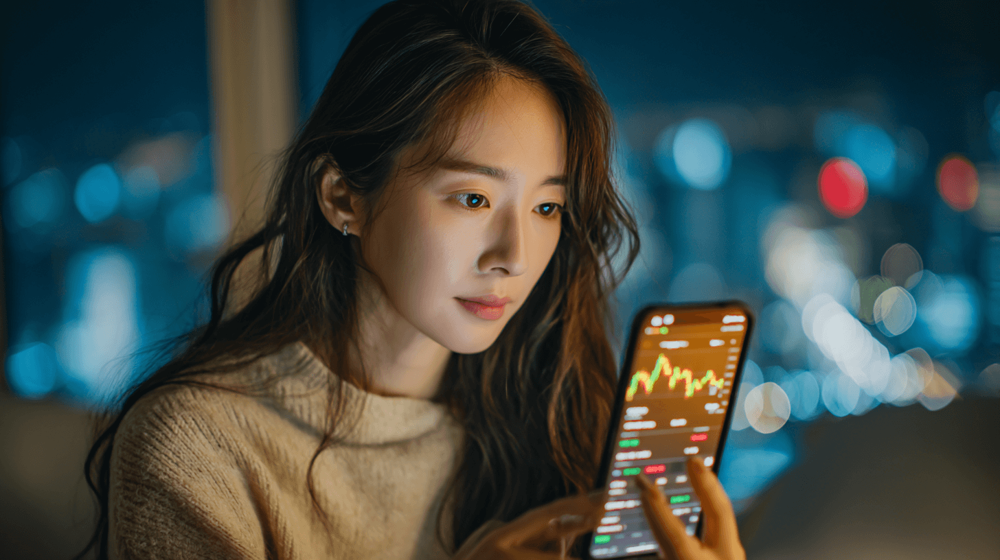 핸드폰-주식-차트를-보고-있는-사람