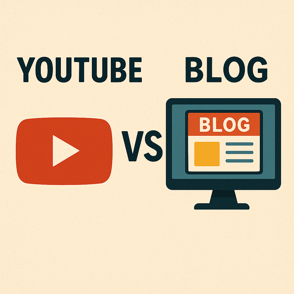 유튜브 vs 블로그 를 상징하는 일러스트 이미지 생성해줘