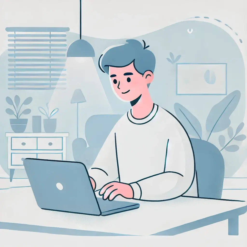 노트북으로 이메일을 작성하는 청년.