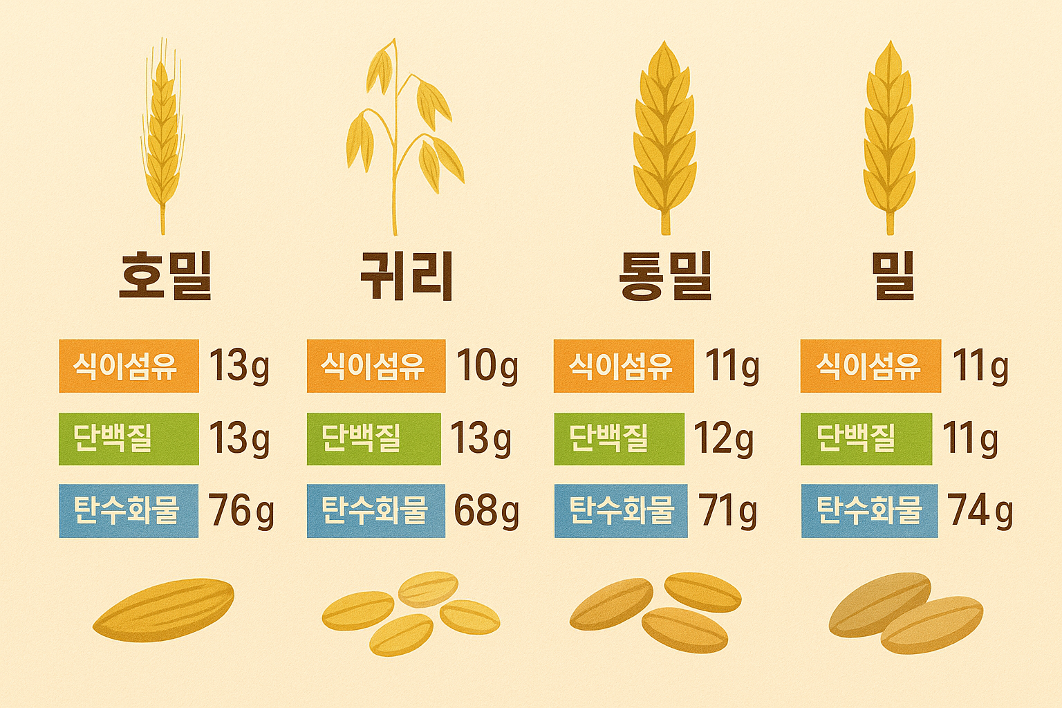 식이섬유, 단백질, 탄수화물 비교