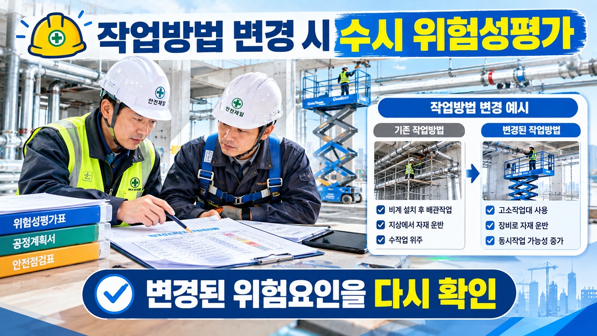 건설현장 배관작업 변경에 따른 수시 위험성평가 작성 사례