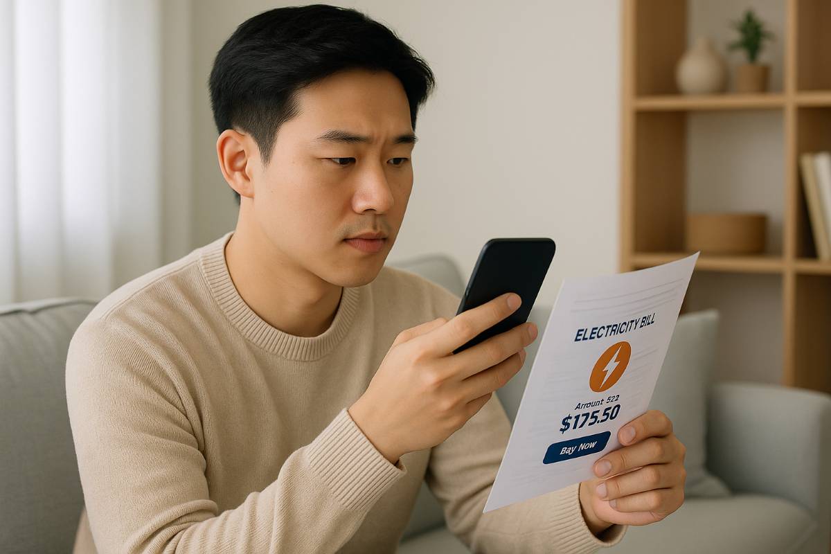 스마트폰으로 전기요금 납부하는 장면