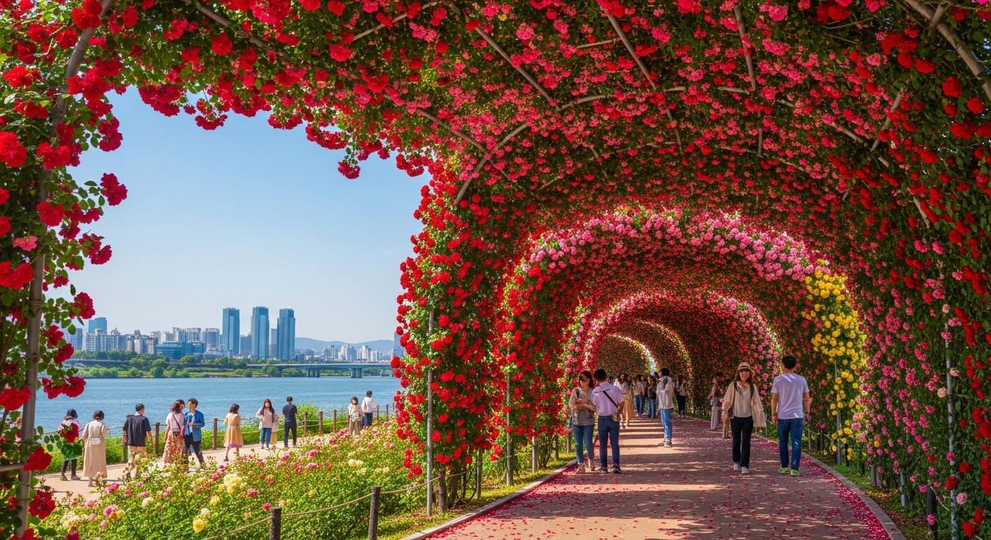 중랑천 장미터널의 화려한 풍경