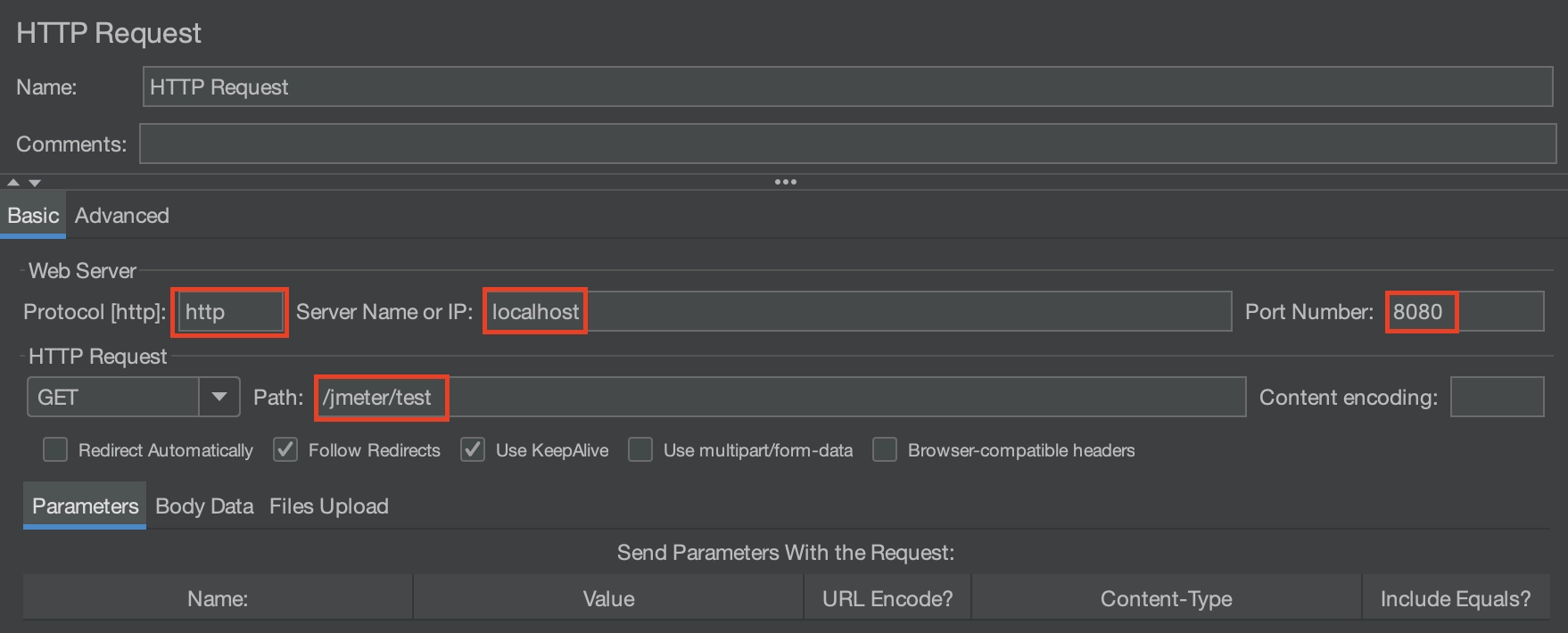 샘플러에 테스트 정보 입력