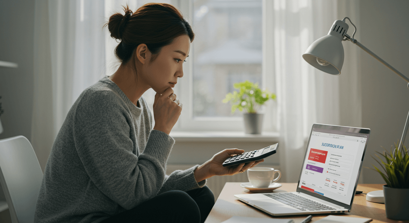 여성은 서로 다른 OTT 할인 조건을 따져 보고 있는 모습