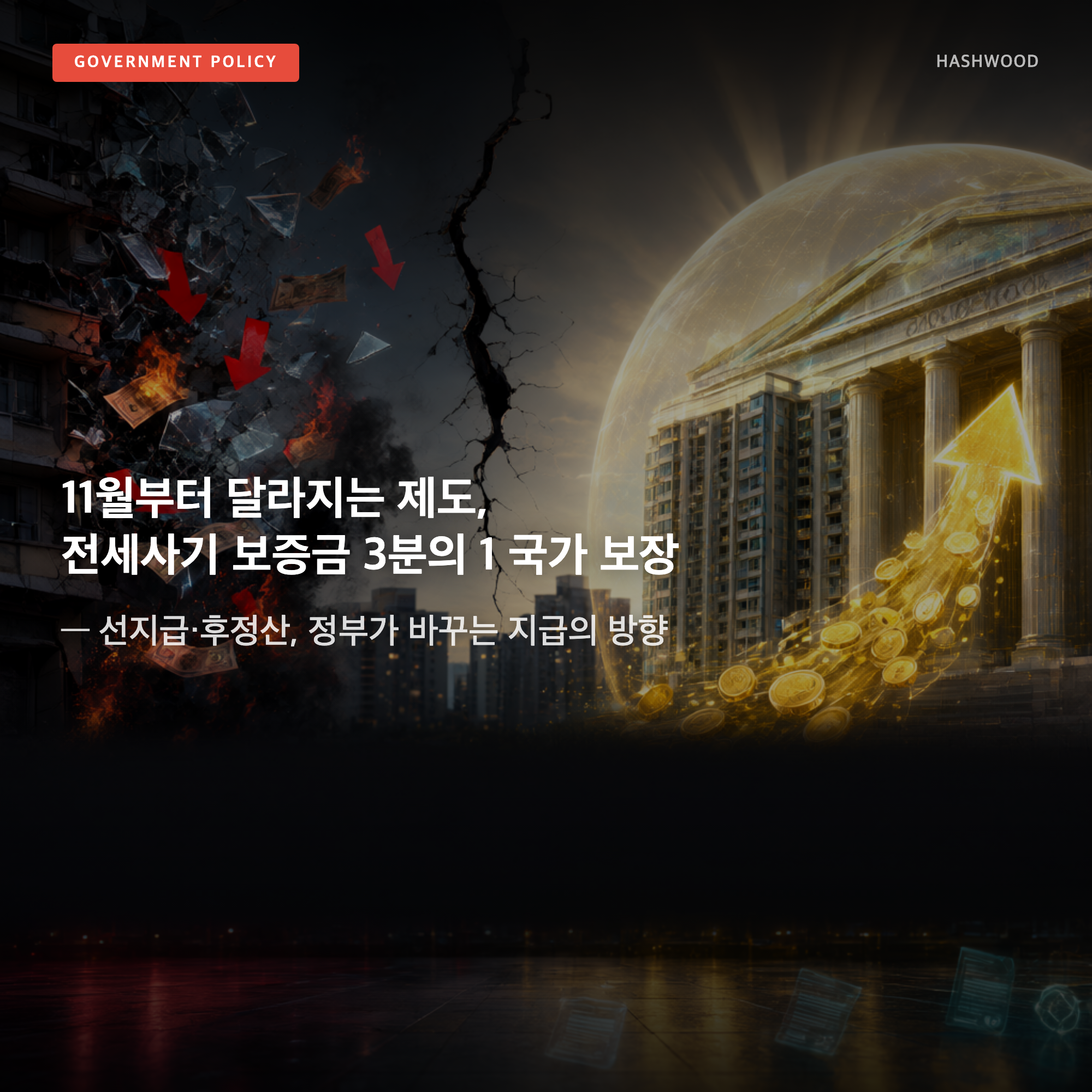 그림: 11월부터 달라지는 제도, 전세사기 보증금 3분의 1 국가 보장 — — 선지급·후정산, 정부가 바꾸는 지급의 방향