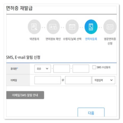 면허증 알림 메시지 입력