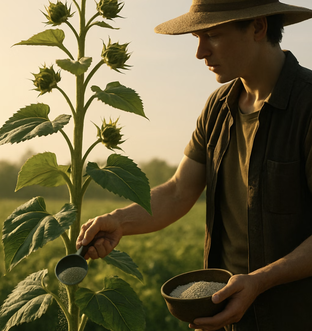 노란 꽃송이를 위한 영양 공급