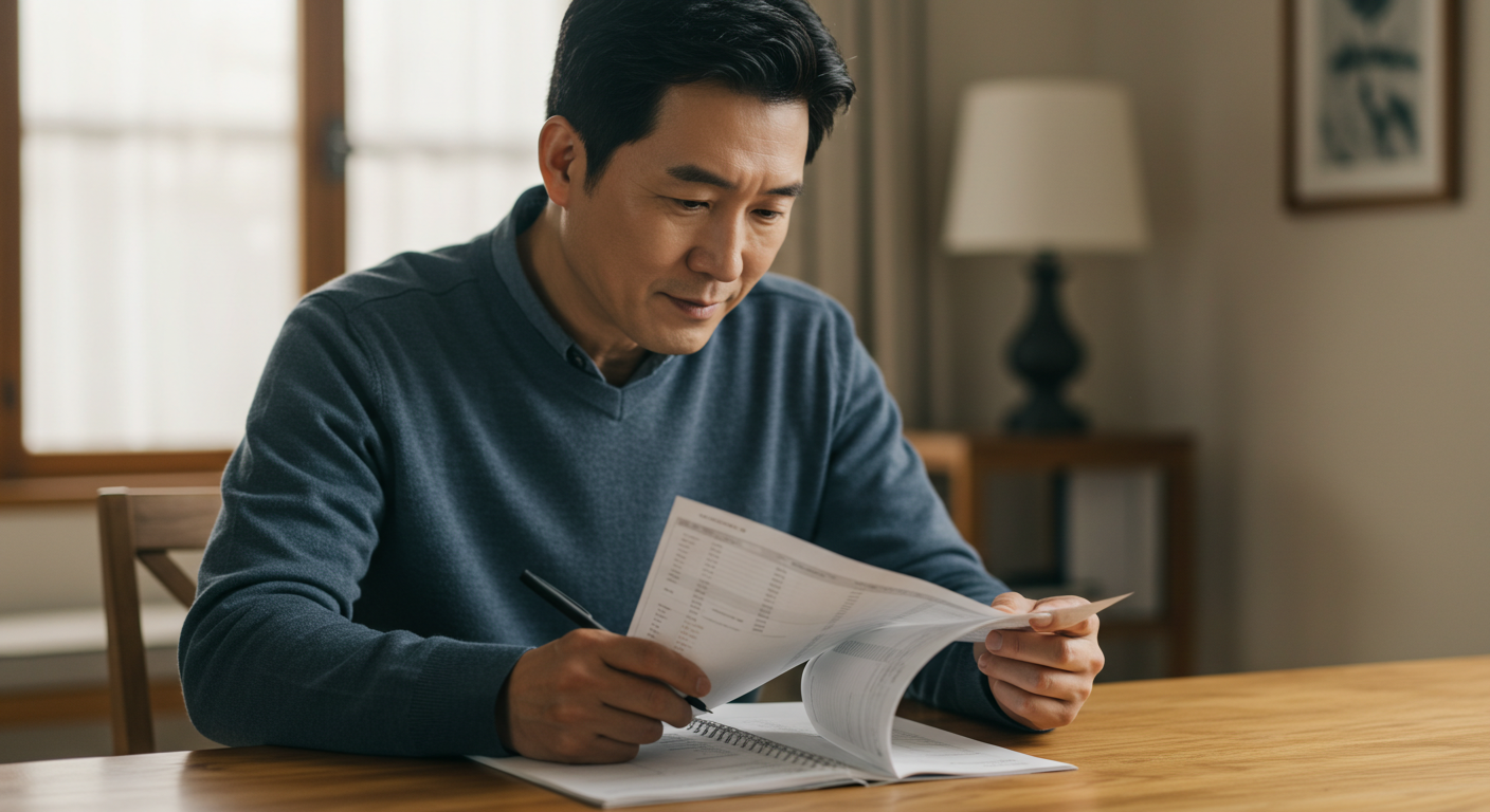 서류 확인하는 중년