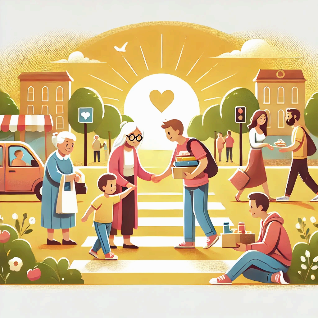 도움 행동은 타인의 어려움을 해결하려는 이타적 행동으로, 이미지는 그 모습을 담고 있습니다.