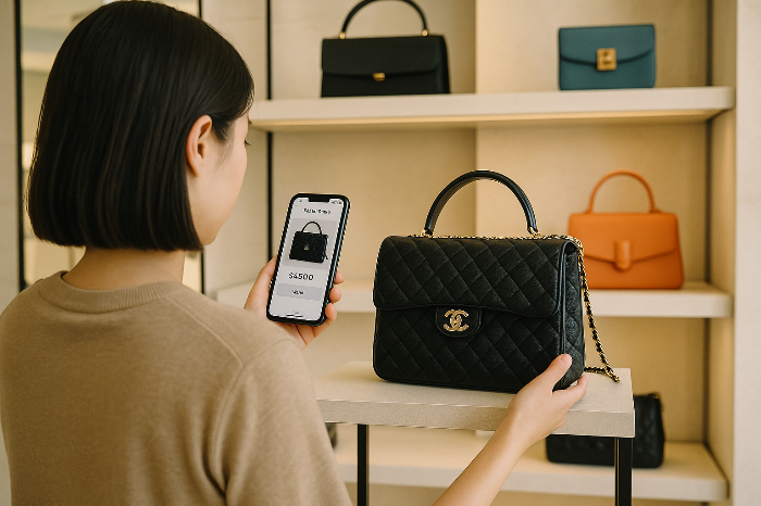 명품 매장에서 시세를 확인하는 MZ 소비자