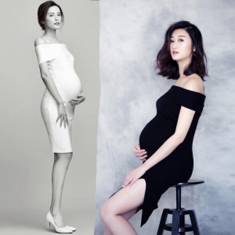 만삭 드레스 셀프 촬영 만삭사진 오픈숄더 원피스