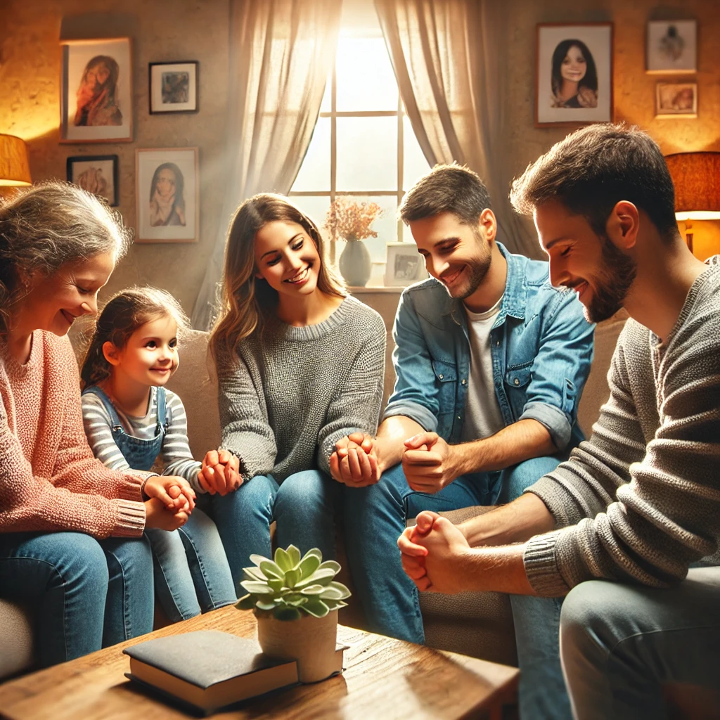 가족이 감사 연습을 함께 하는 모습