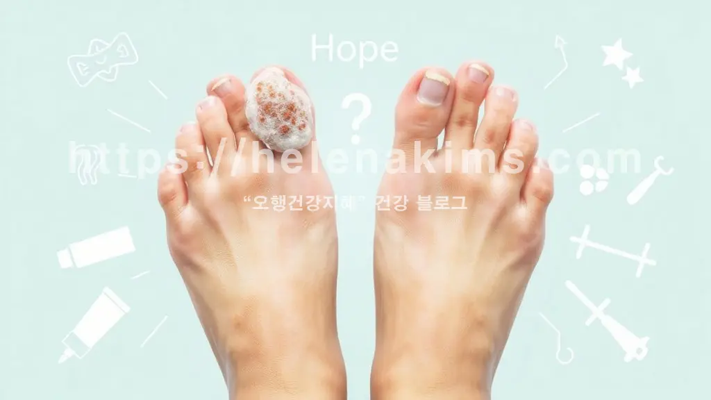 무좀 균에 감염된 발톱과 깨끗하고 건강하게 관리된 발톱이 대비되는 이미지.