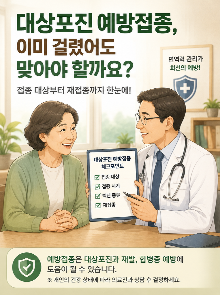 의사와 대상포진 백신에 대해 상담받고 있다.