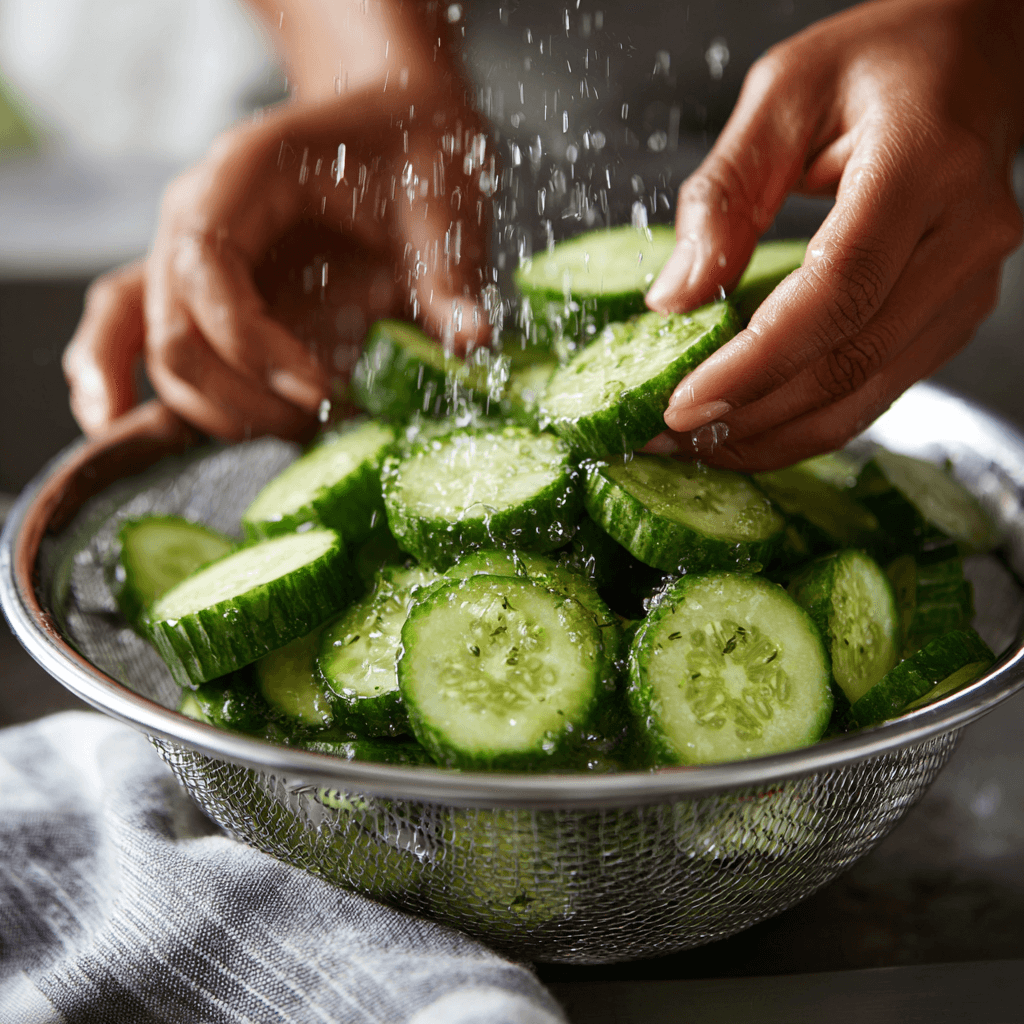 썰어놓은-오이를-세척하는-모습