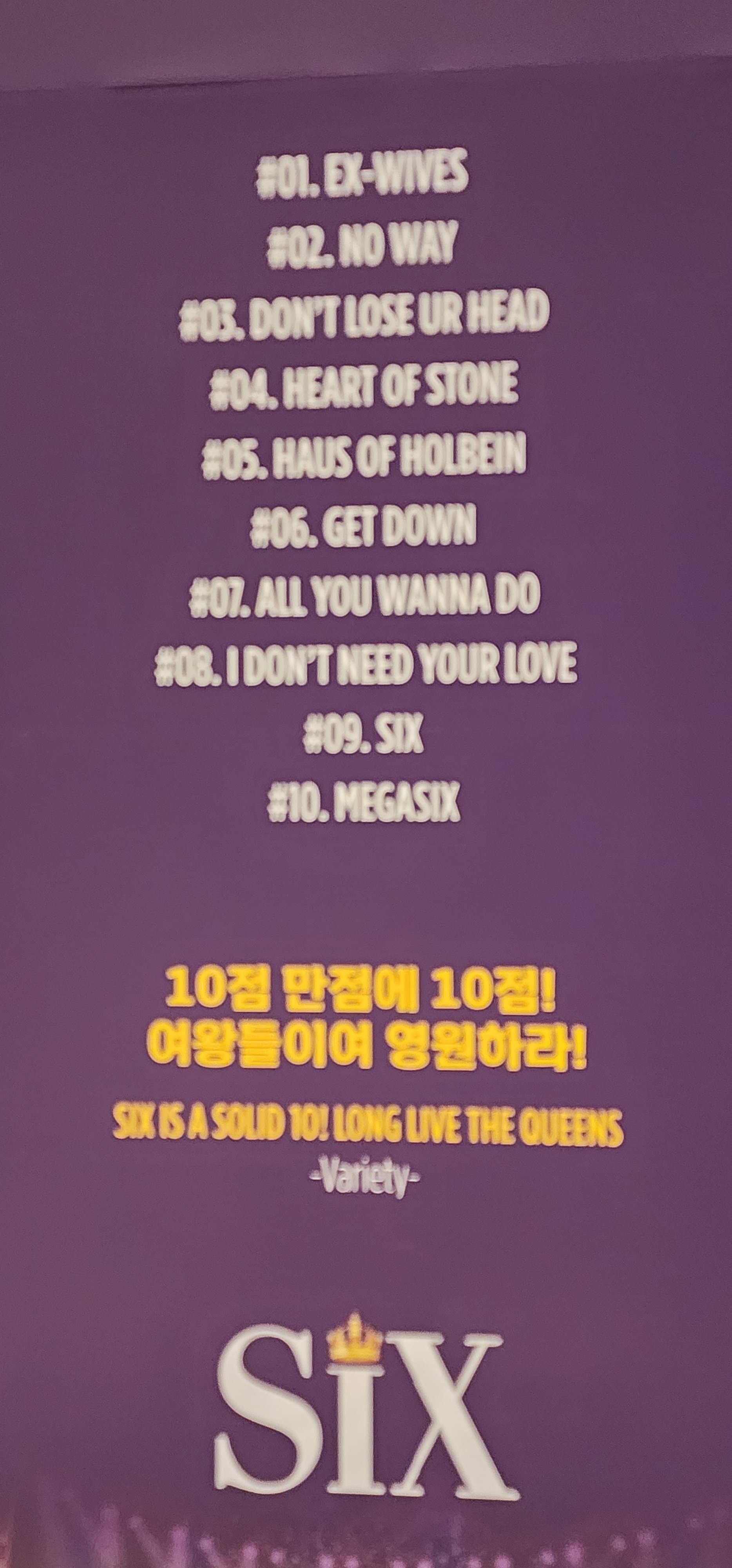 01. EX-WIVES
02. NO WAY
03. DON&#39;T LOSE UR HEAD
04. HEATR OF STONE
05. HOUS OF HOLBEIN
06. GOT DOWN
07. ALL YOU WANNA DO
08. I DON&#39;T NEED YOUR LOVE
09. SIX
10. MEGASIX