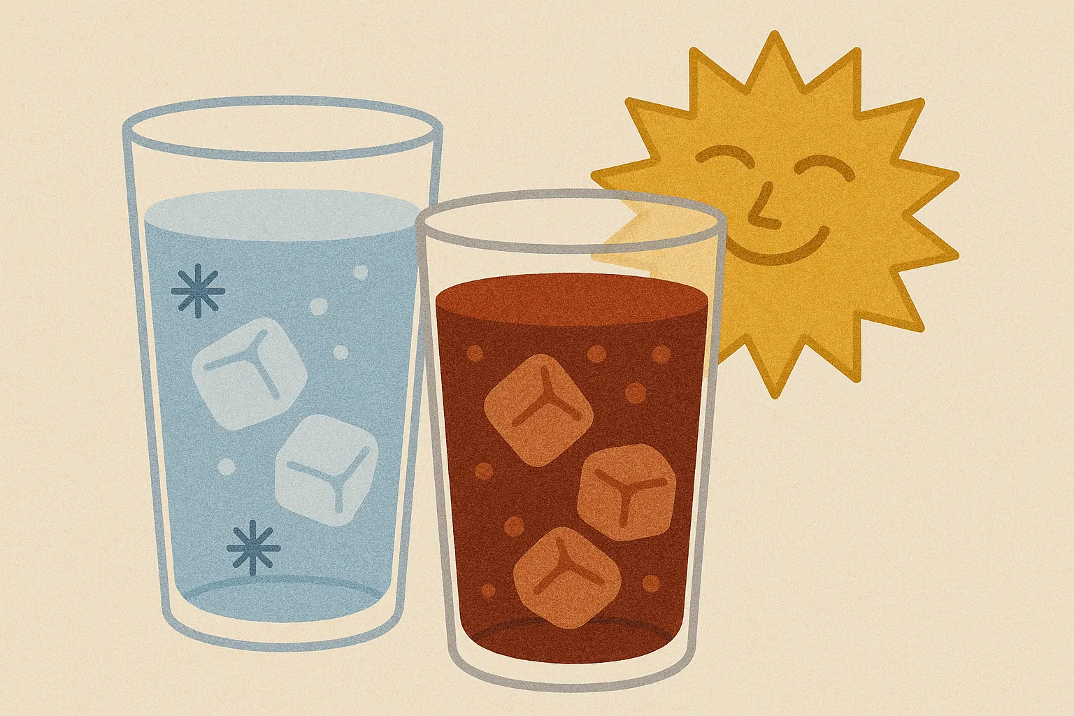 얼음이-든-물과-콜라-두-잔을-비교하며-더-시원한-느낌을-주는-콜라의-이미지-일러스트