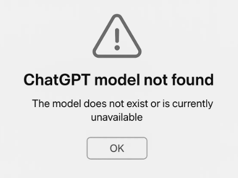 ChatGPT model not found 오류 화면