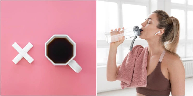 커피 금지 및 운동 전 후 물 마시는 여성