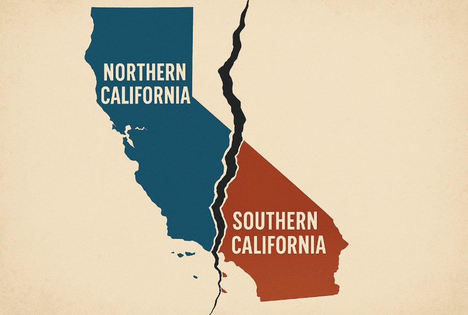 둘로 나누어진 캘리포니아 지도 이미지