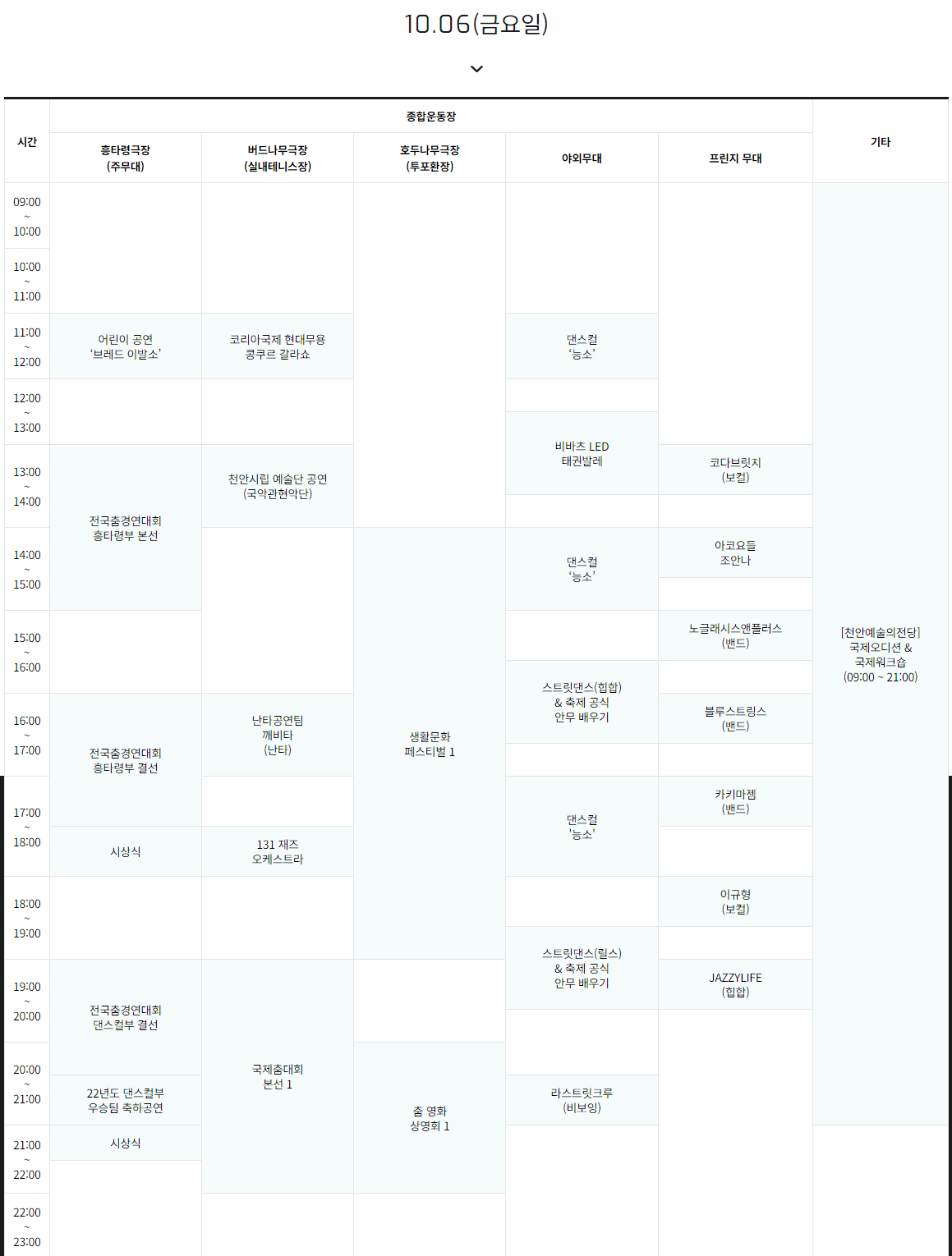  천안흥타령 춤 축제 일정