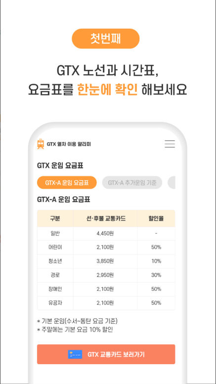 GTX열차 정보 앱, GTX-A, B, C 노선도 보기, 역사별 실시간 시간표, 요금표 조회