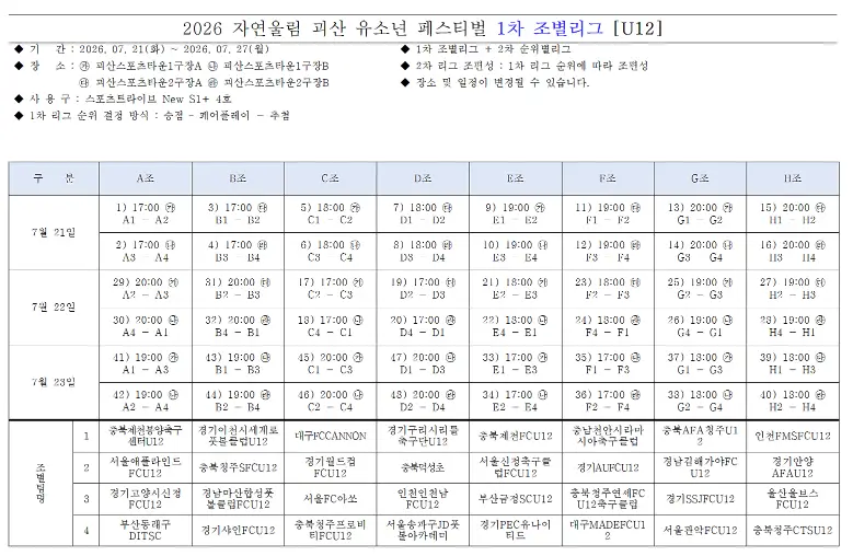 ⚽ 2026 자연울림 괴산 유소년 페스티벌 U12·U11 조편성