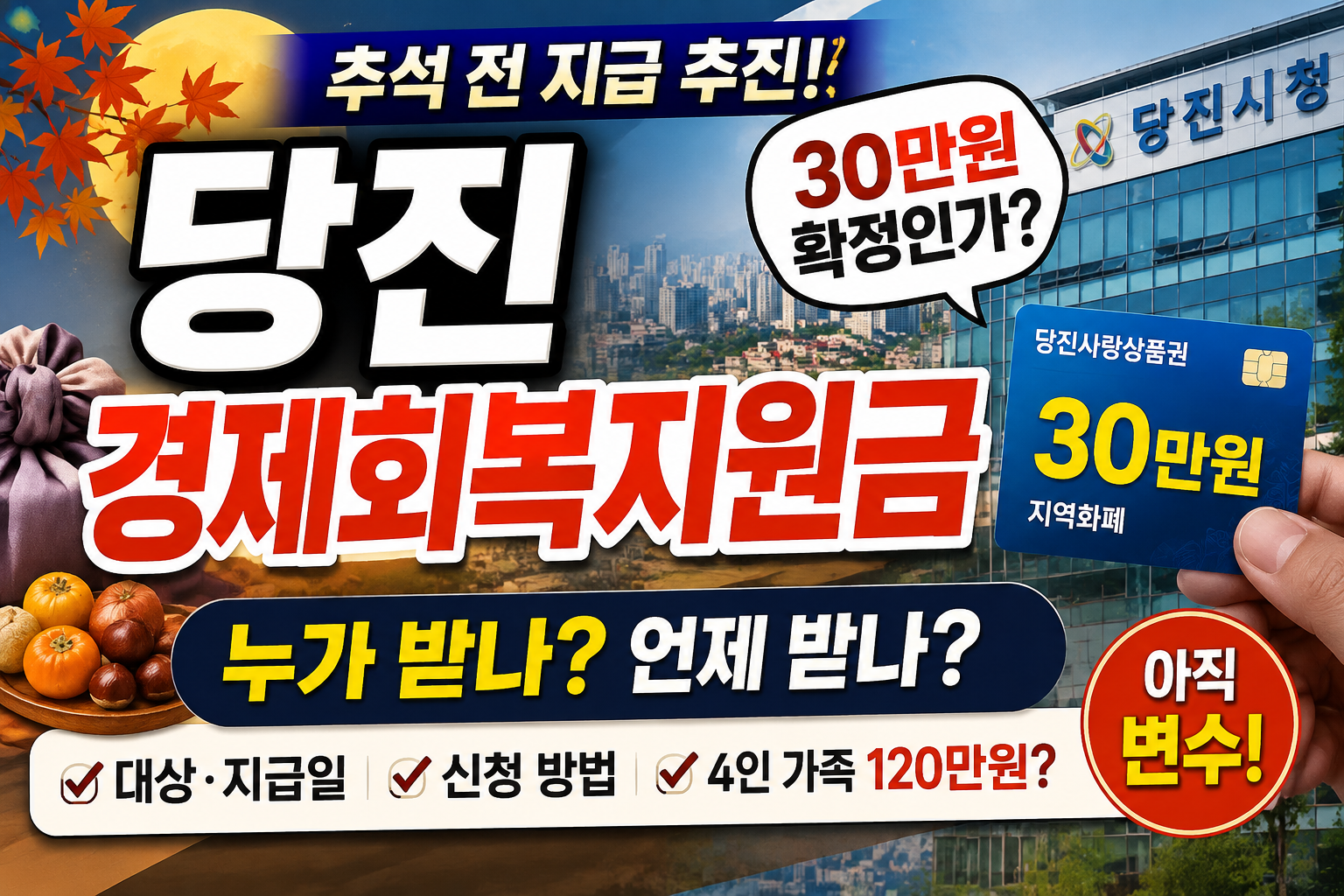당진 경제회복지원금 1인당 30만원 추석 전 지급 추진 대상 지급일 안내