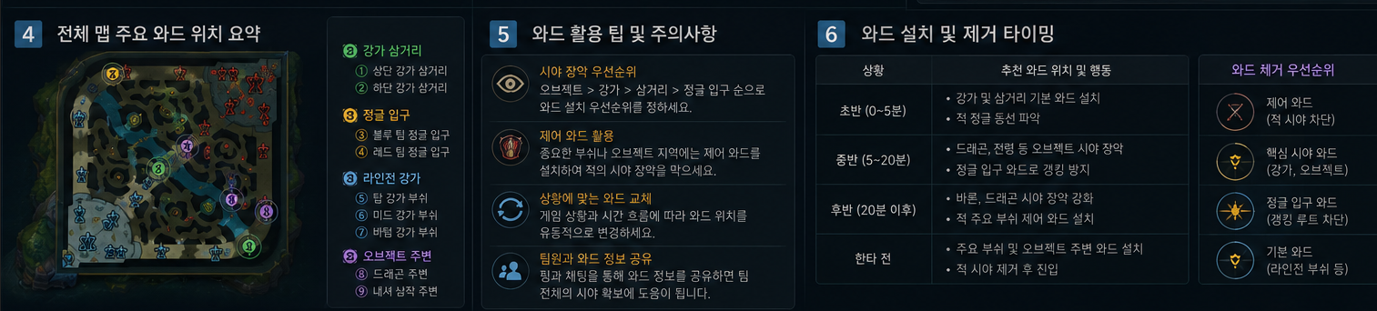 롤에서 아군과 함께 안전하게 정글 입구 시야를 확보하는 순서