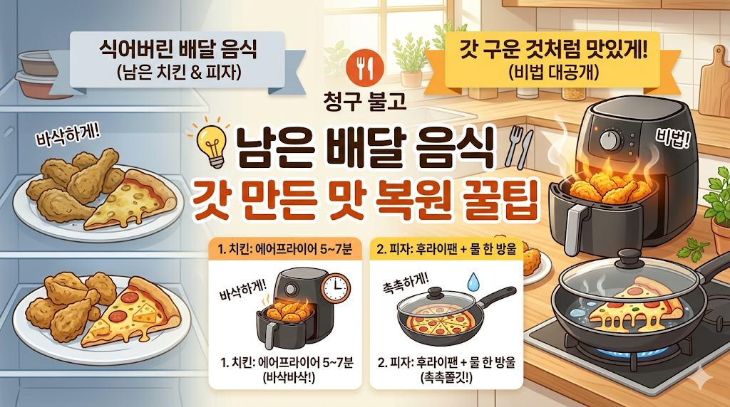 남은 배달 음식(치킨, 피자) 갓 만든 것처럼 맛있게 데워 먹는 꿀팁