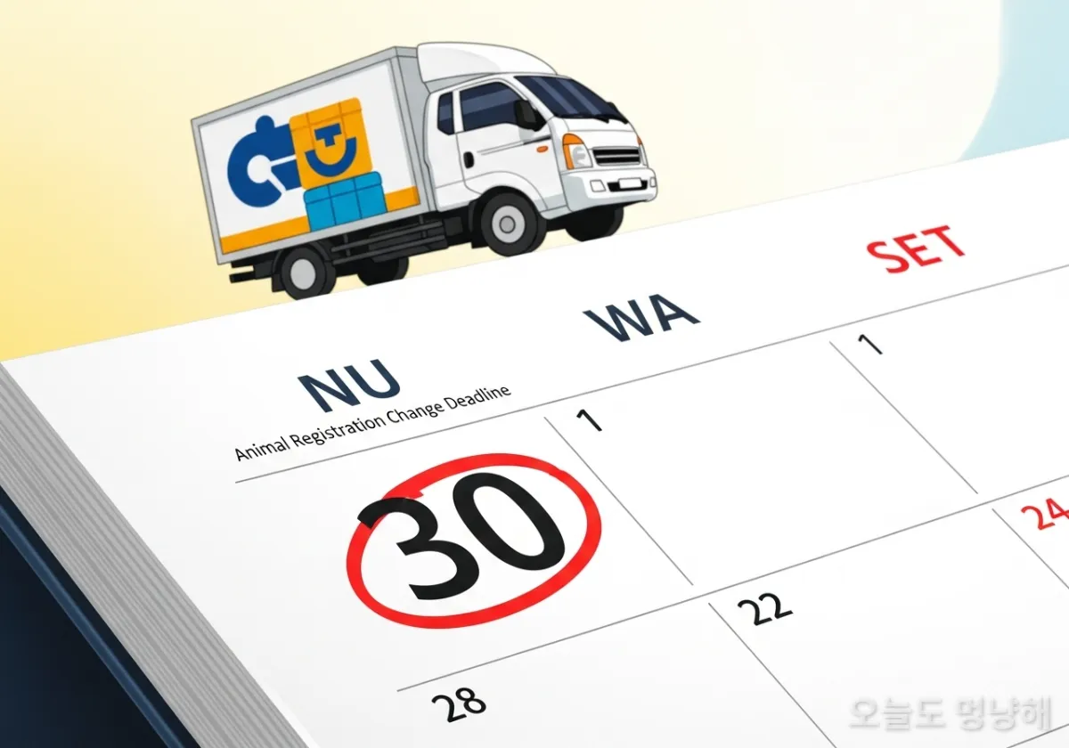 이사 후 30일 신고 기한을 강조한 달력과 이사 트럭 일러스트
