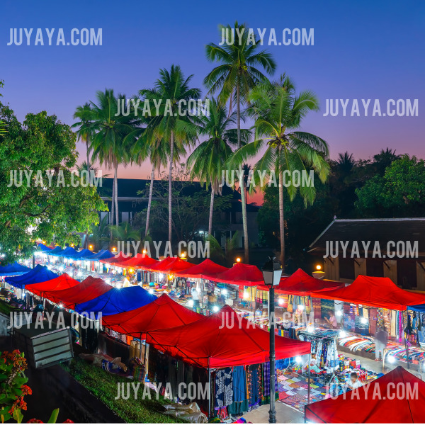 루앙프라방 왕궁 박물관과 야시장이 어우러진 전경.