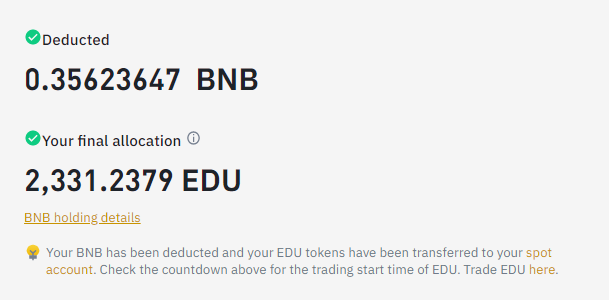 0.356 BNB 공제
2331 EDU 분배