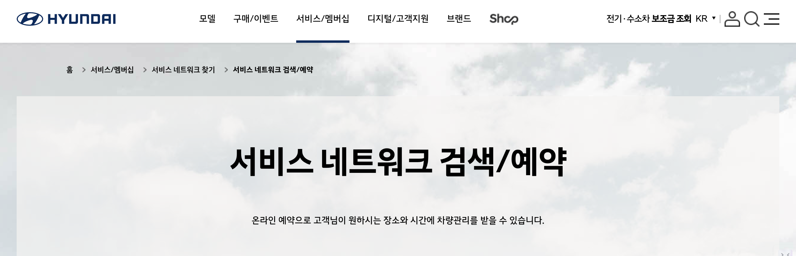 현대자동차 블루핸즈 홈페이지