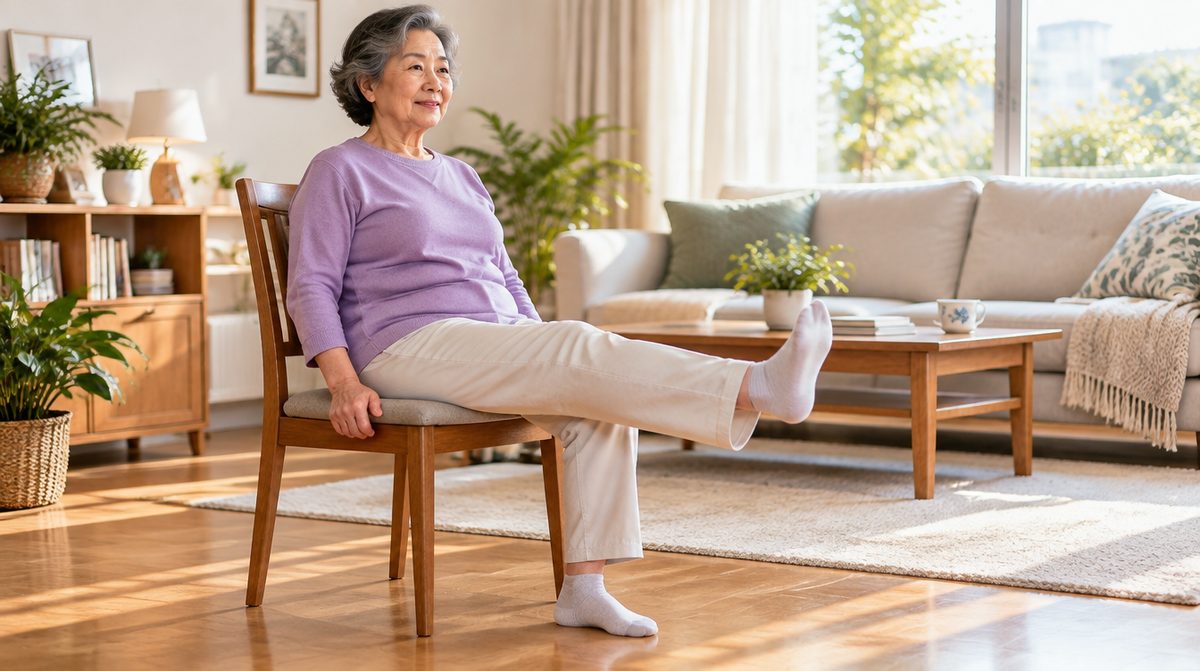 의자에 앉아 무릎 펴기, 어르신 근감소증