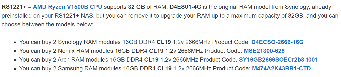 시놀로지 추천 호환램 목록